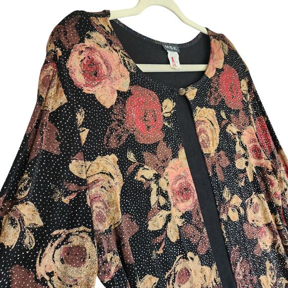MSK Womens Vintage Cardigan Size XL Beaded Fringe Hem Floral Dark Whimsical Goth - Picture 7 of 12